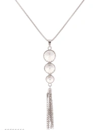 Anikas Creation Silver Plated Tasselled Alloy Light weighted White Stone Finished Pendant - Adjustable, Gold Plated, Multipack 1